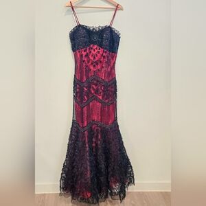 Vintage Beaded Maxi Mermaid Formal Dress whimsigoth y2k Black Red Dress Med